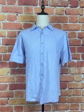 James Campbell Light Blue Short Sleeve Button Down Shirt 100% Cotton Men’s XXL